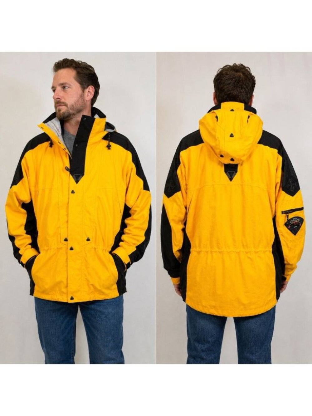 Helly Hansen Helly Tech XL Yellow Black Hooded Waterproof Sailing Ski Jacket